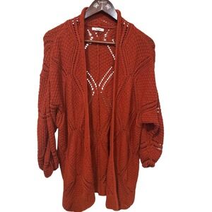 Maurices Rust Orange Cable‎ Knit Open Cardigan Sweater L Oversized Cabincore